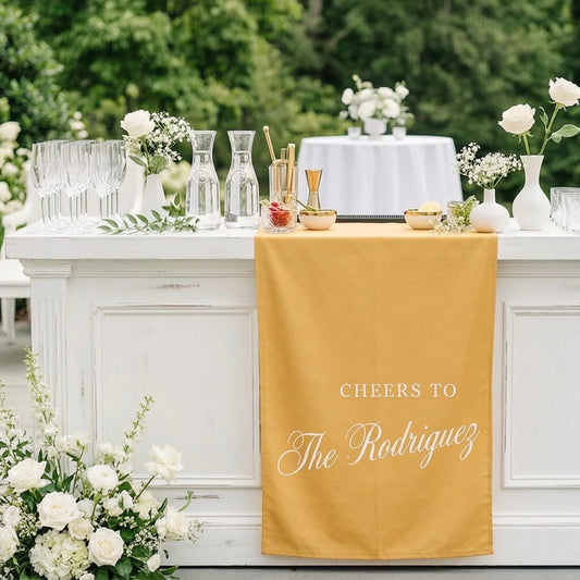 Personalized Wedding Bar Table Runner Custom Family Name Reception Bar Decor Linen Runner