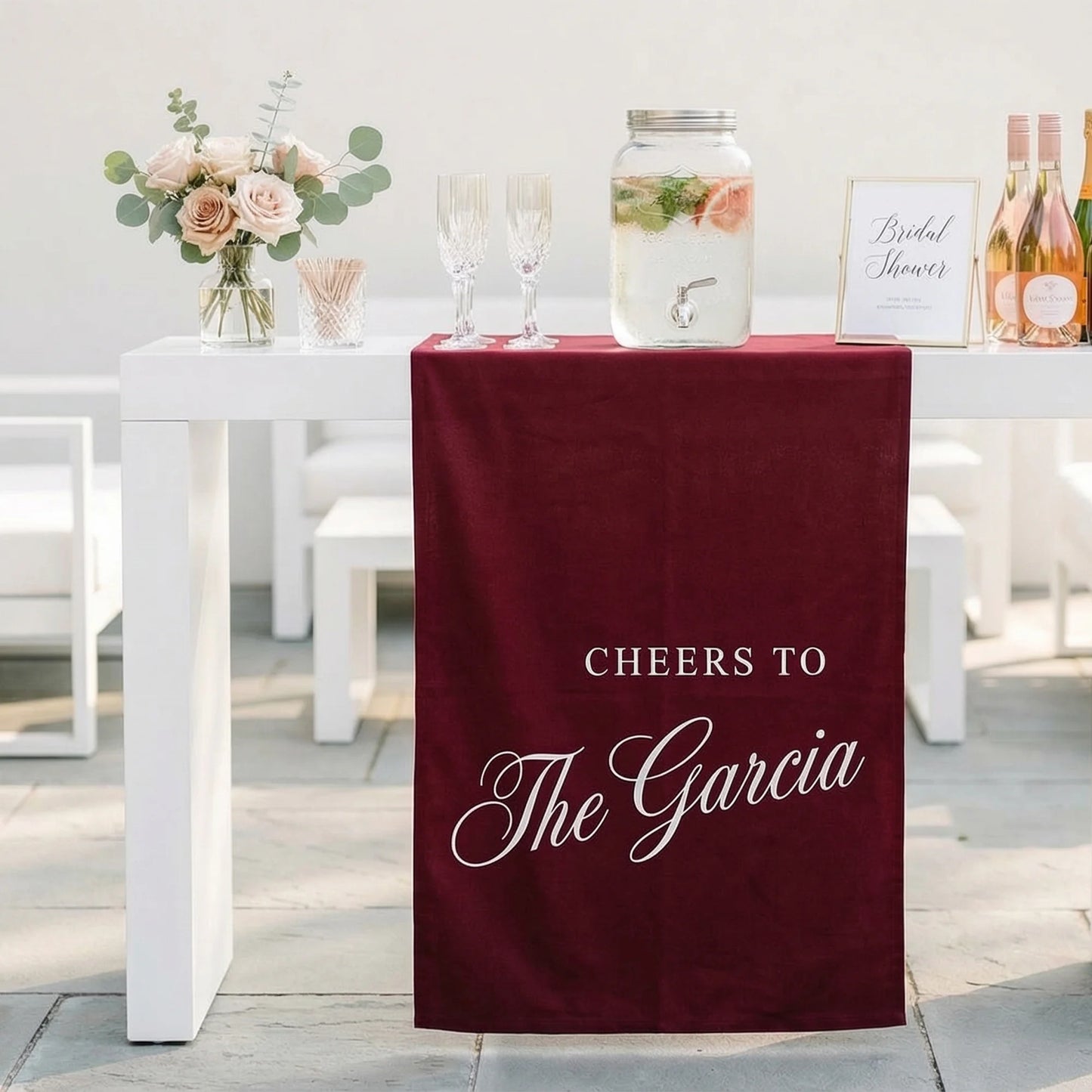 Personalized Wedding Bar Table Runner Custom Family Name Reception Bar Decor Linen Runner