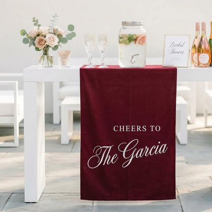 Personalized Wedding Bar Table Runner Custom Family Name Reception Bar Decor Linen Runner
