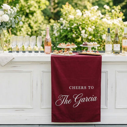 Personalized Wedding Bar Table Runner Custom Family Name Reception Bar Decor Linen Runner