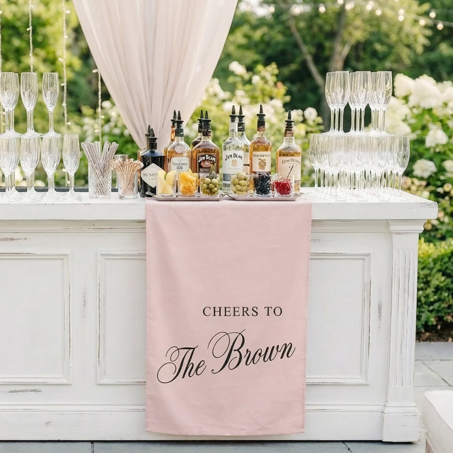 Personalized Wedding Bar Table Runner Custom Family Name Reception Bar Decor Linen Runner
