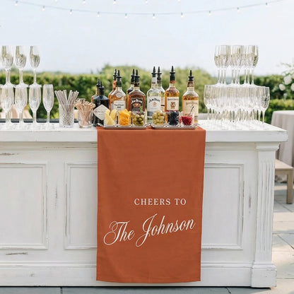 Personalized Wedding Bar Table Runner Custom Family Name Reception Bar Decor Linen Runner