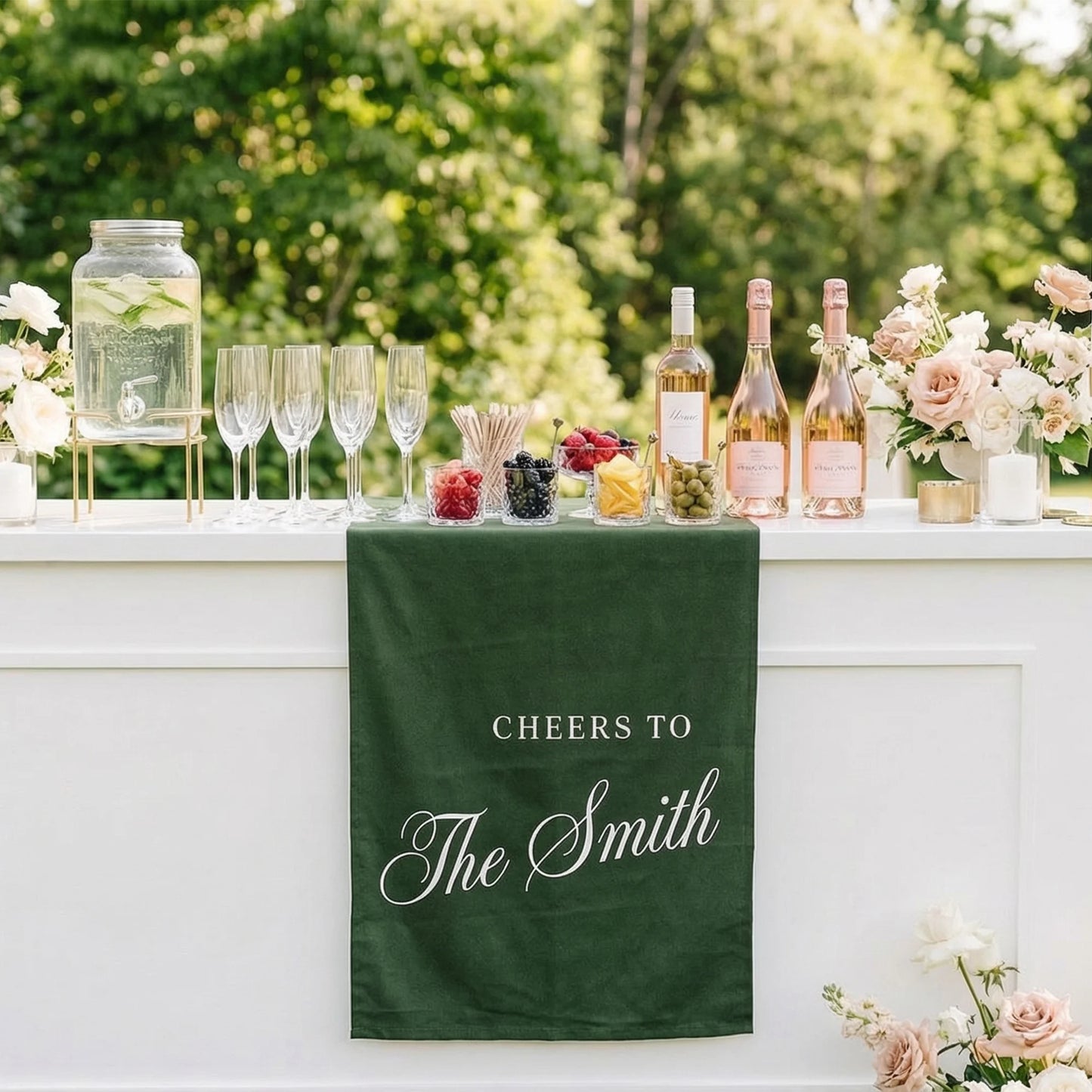 Personalized Wedding Bar Table Runner Custom Family Name Reception Bar Decor Linen Runner