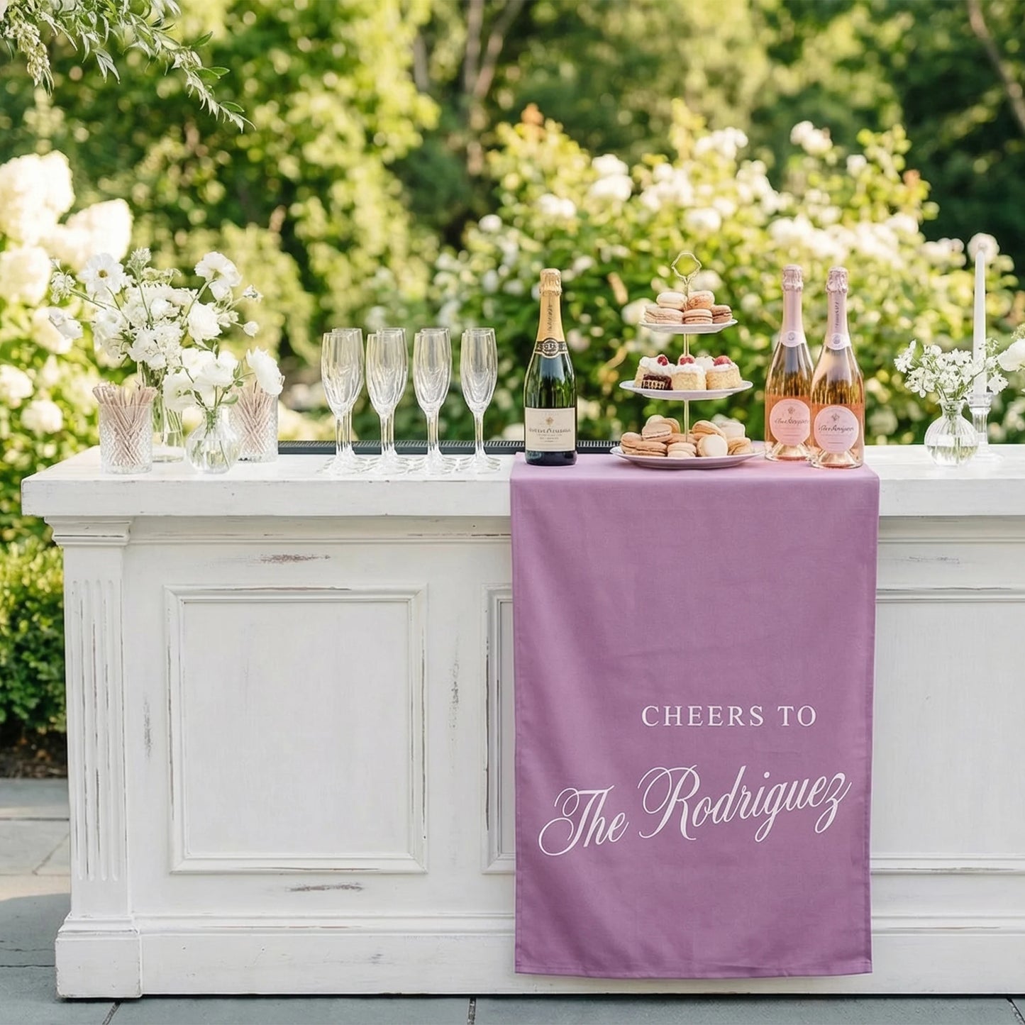 Personalized Wedding Bar Table Runner Custom Family Name Reception Bar Decor Linen Runner