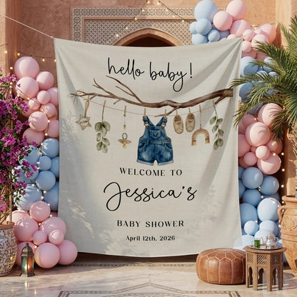 Floral Baby Shower Tapestry Welcome Sign Personalized Custom Name Baby Shower Backdrop Banner