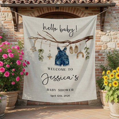Floral Baby Shower Tapestry Welcome Sign Personalized Custom Name Baby Shower Backdrop Banner