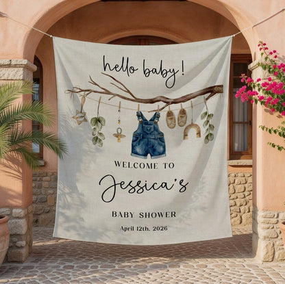 Floral Baby Shower Tapestry Welcome Sign Personalized Custom Name Baby Shower Backdrop Banner