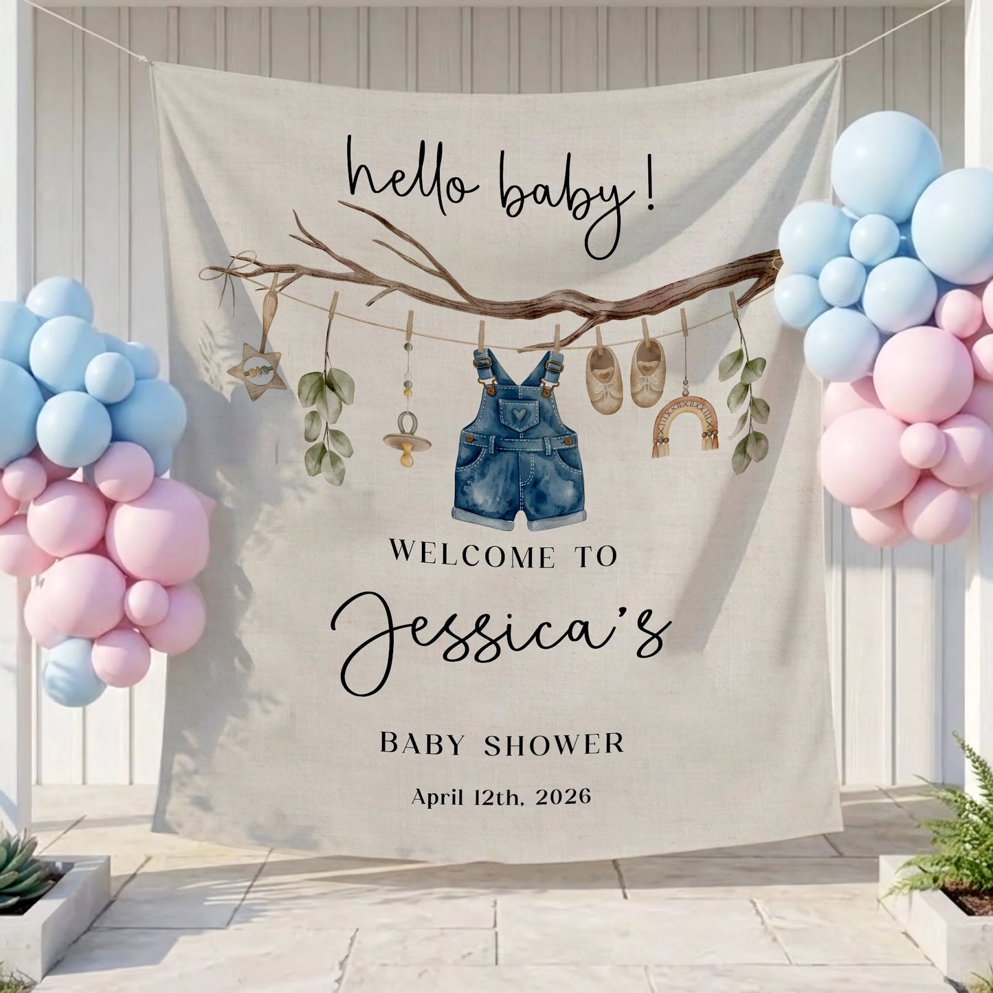 Floral Baby Shower Tapestry Welcome Sign Personalized Custom Name Baby Shower Backdrop Banner