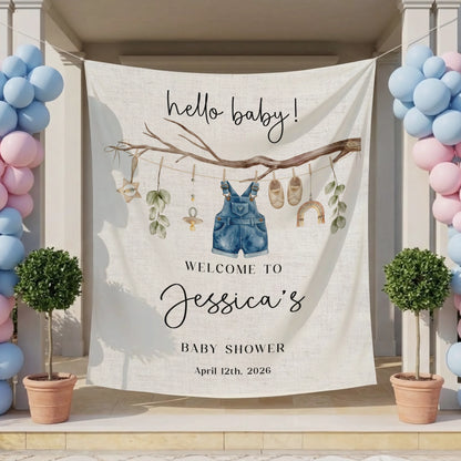 Floral Baby Shower Tapestry Welcome Sign Personalized Custom Name Baby Shower Backdrop Banner