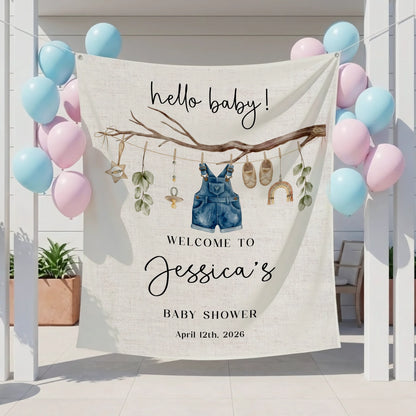 Floral Baby Shower Tapestry Welcome Sign Personalized Custom Name Baby Shower Backdrop Banner