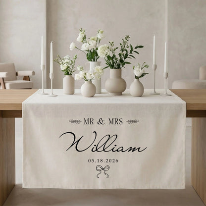 Mr and Mrs Wedding Table Runner Personalized Last Name Wedding Decor Custom Wedding Date Runner
