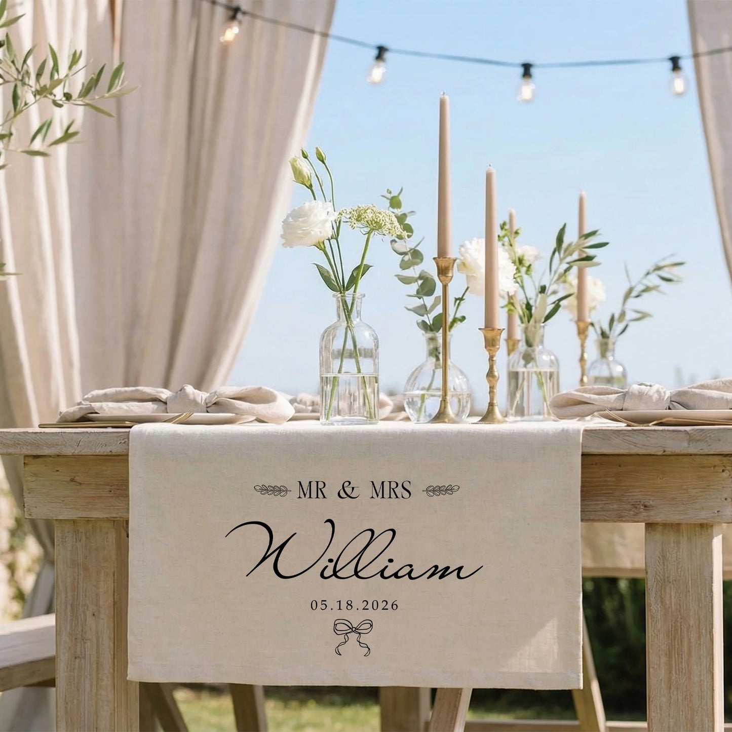 Mr and Mrs Wedding Table Runner Personalized Last Name Wedding Decor Custom Wedding Date Runner
