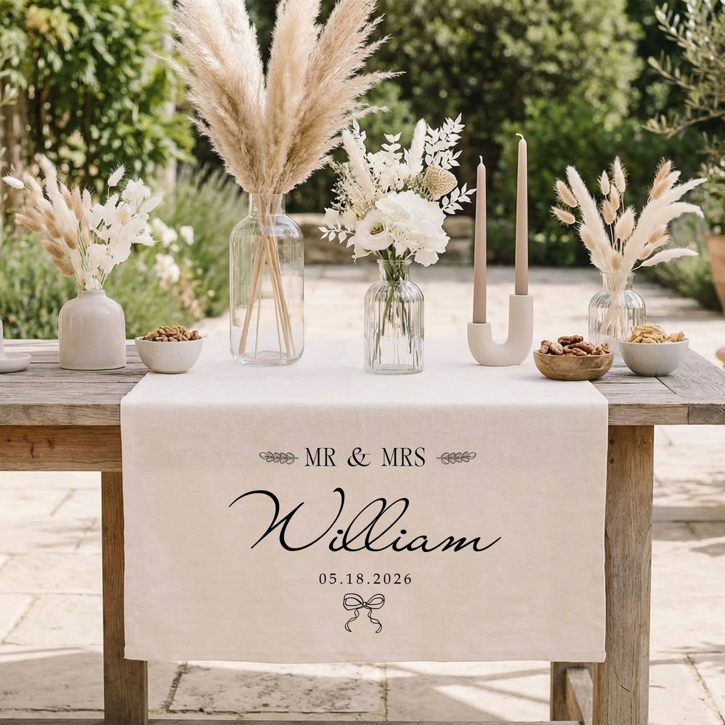 Mr and Mrs Wedding Table Runner Personalized Last Name Wedding Decor Custom Wedding Date Runner