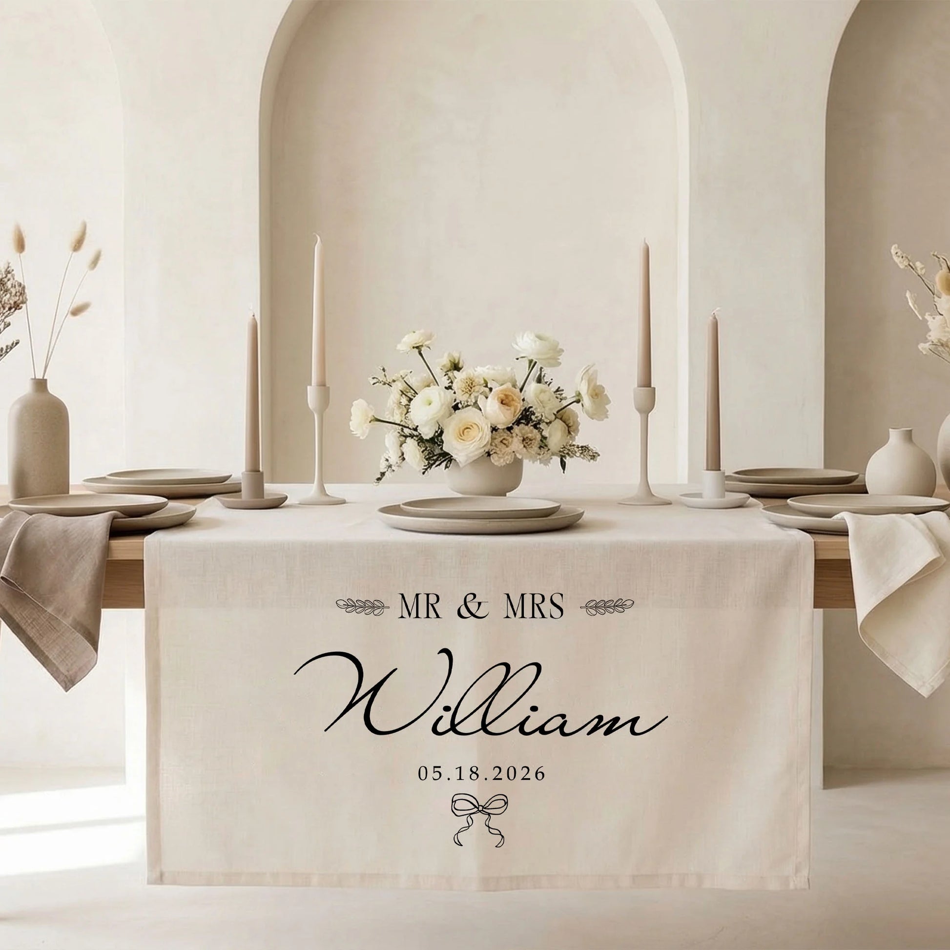 Mr and Mrs Wedding Table Runner Personalized Last Name Wedding Decor Custom Wedding Date Runner