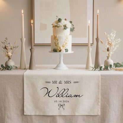 Mr and Mrs Wedding Table Runner Personalized Last Name Wedding Decor Custom Wedding Date Runner