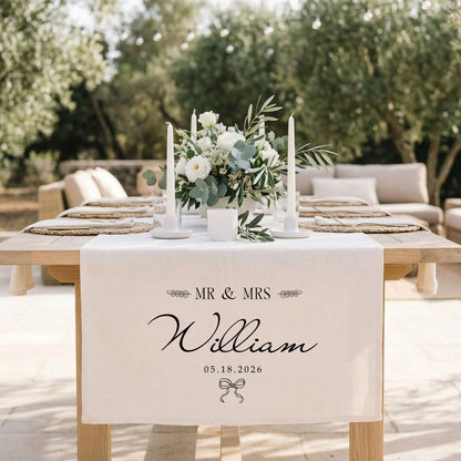 Mr and Mrs Wedding Table Runner Personalized Last Name Wedding Decor Custom Wedding Date Runner