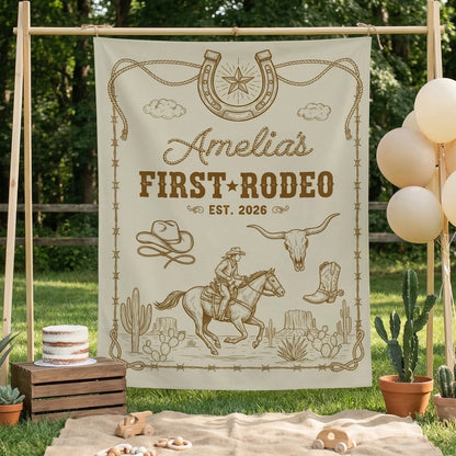 First Rodeo Birthday Banner Personalized Cowgirl First Birthday Backdrop Western Birthday Tapestry