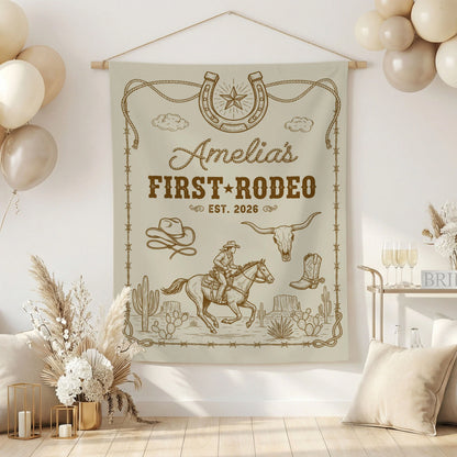 First Rodeo Birthday Banner Personalized Cowgirl First Birthday Backdrop Western Birthday Tapestry