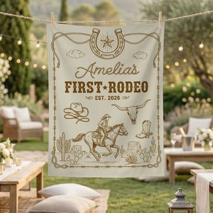 First Rodeo Birthday Banner Personalized Cowgirl First Birthday Backdrop Western Birthday Tapestry
