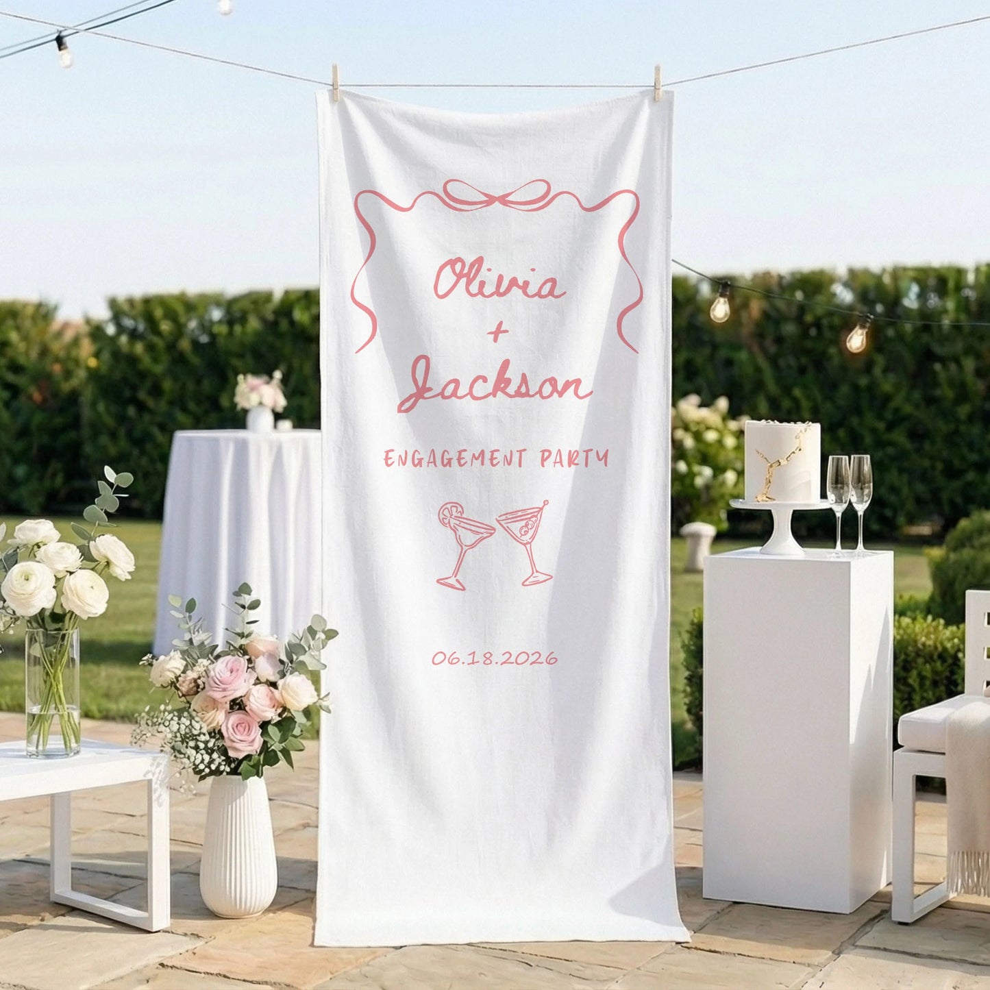 Minimalist Engagement Banner Stand Personalized Custom Name Engagement Party Decor - Wedding