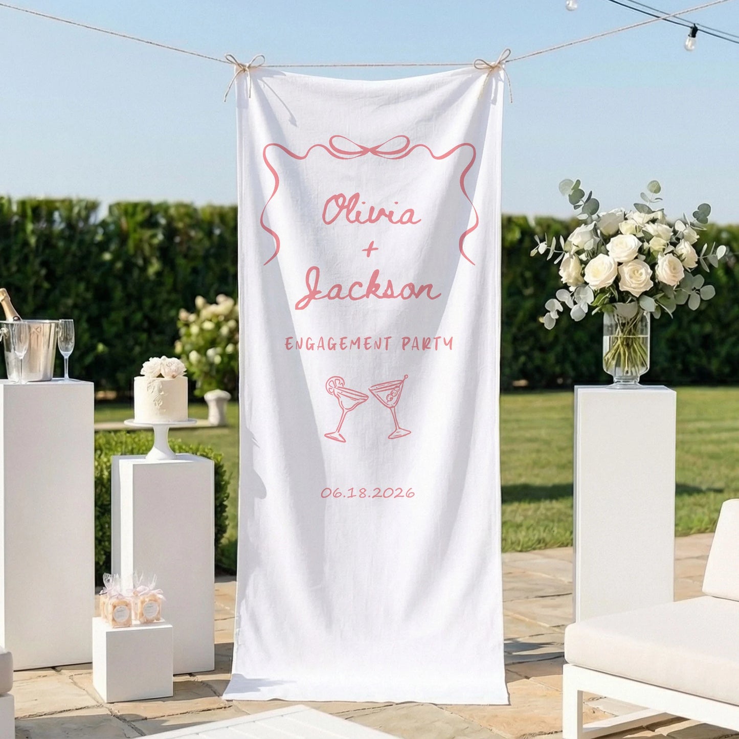 Minimalist Engagement Banner Stand Personalized Custom Name Engagement Party Decor - Wedding