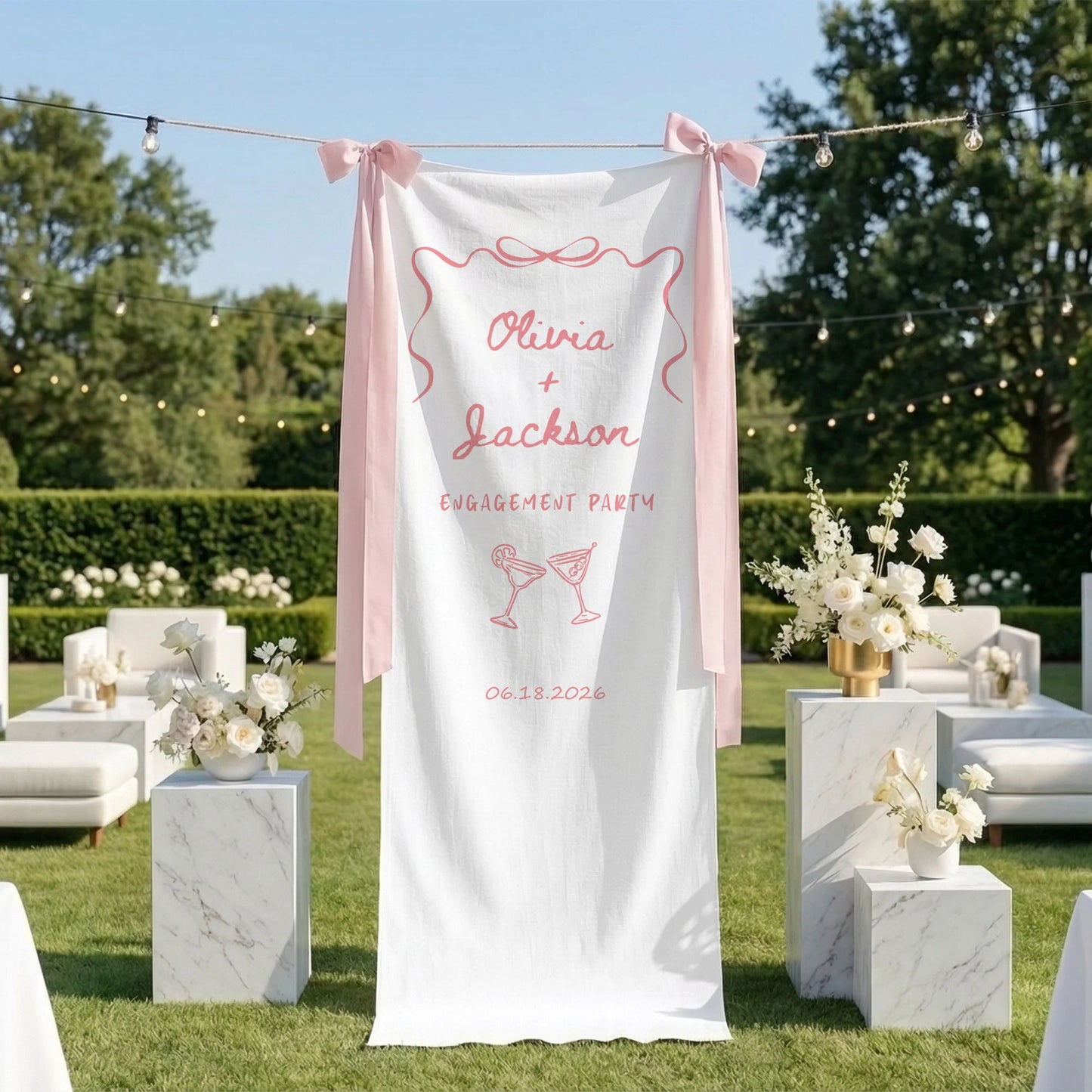 Minimalist Engagement Banner Stand Personalized Custom Name Engagement Party Decor - Wedding