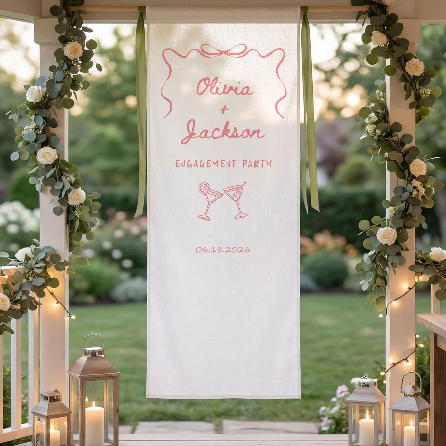 Minimalist Engagement Banner Stand Personalized Custom Name Engagement Party Decor - Wedding