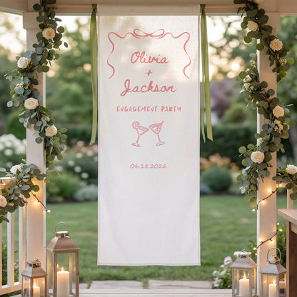 Minimalist Engagement Banner Stand Personalized Custom Name Engagement Party Decor - Wedding