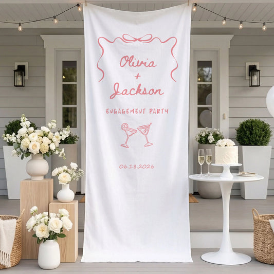 Minimalist Engagement Banner Stand Personalized Custom Name Engagement Party Decor