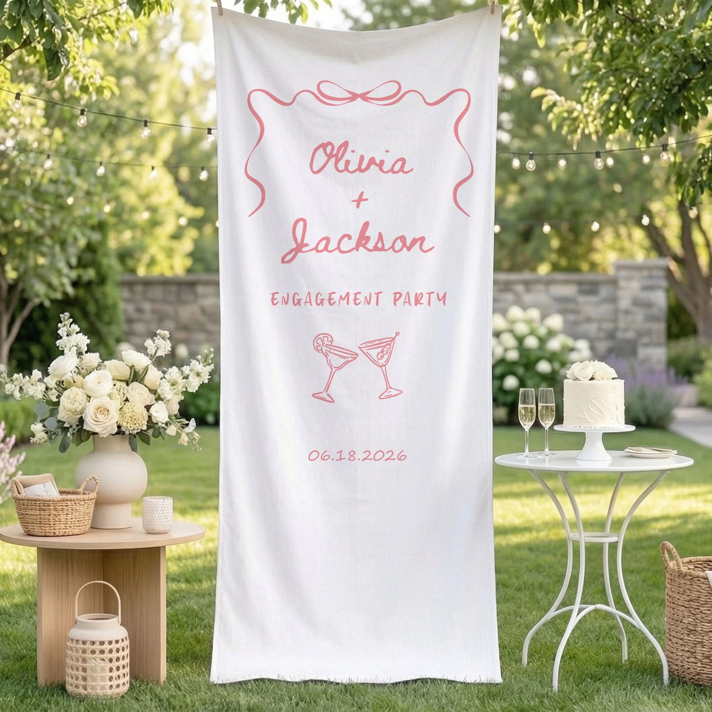 Minimalist Engagement Banner Stand Personalized Custom Name Engagement Party Decor - Wedding