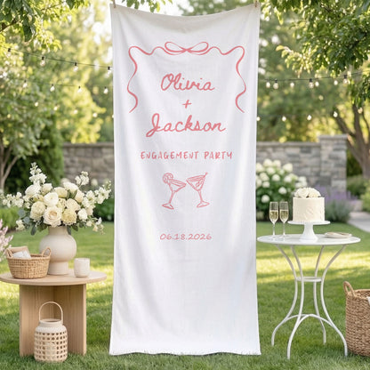Minimalist Engagement Banner Stand Personalized Custom Name Engagement Party Decor - Wedding