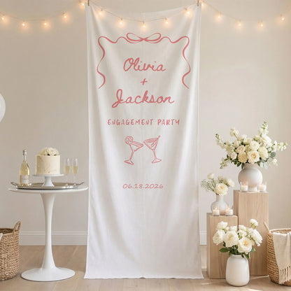 Minimalist Engagement Banner Stand Personalized Custom Name Engagement Party Decor - Wedding