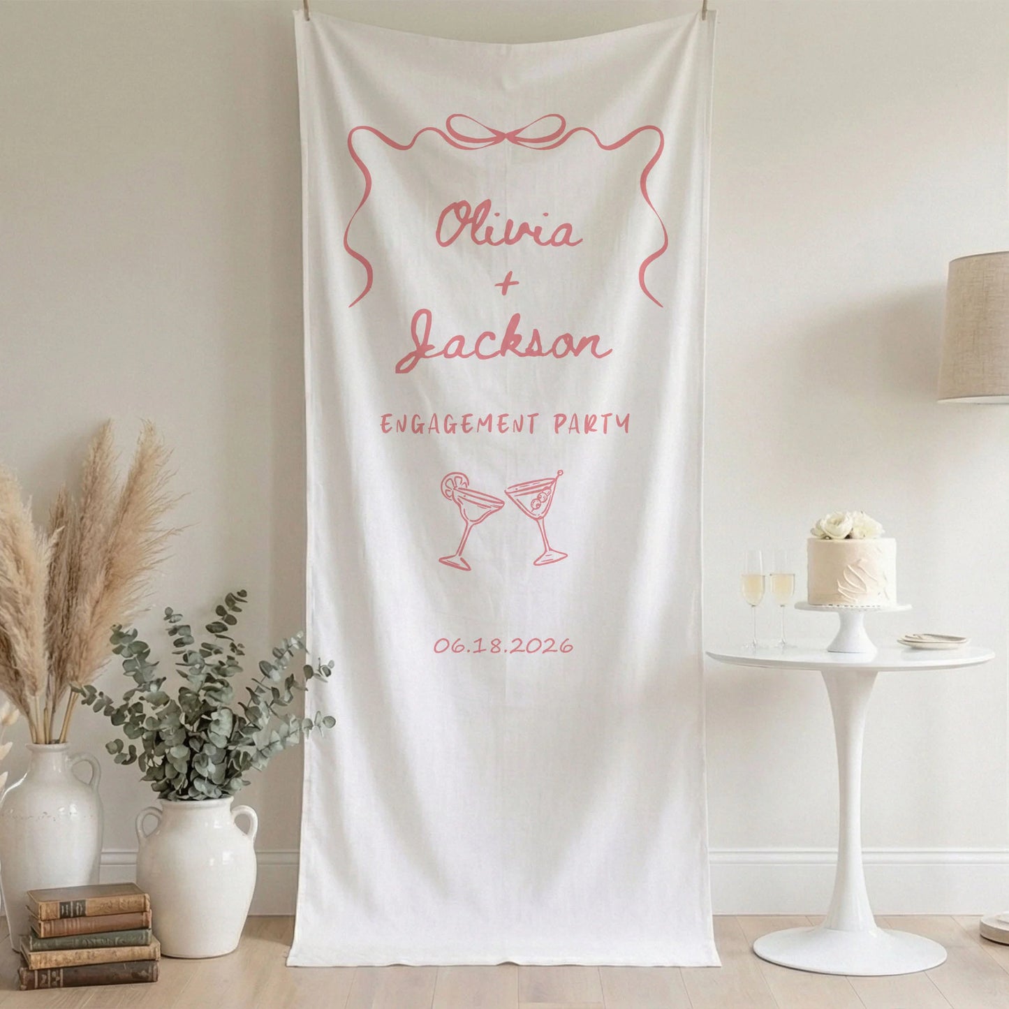 Minimalist Engagement Banner Stand Personalized Custom Name Engagement Party Decor - Wedding