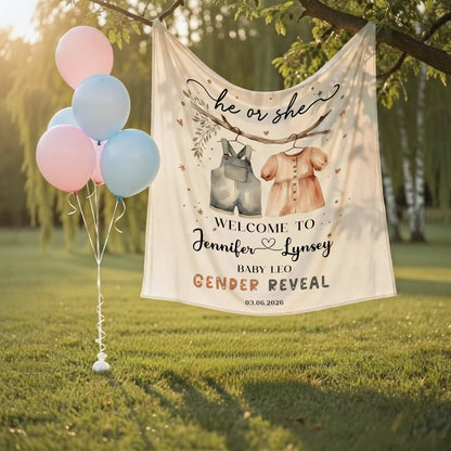 Boho Gender Reveal Baby Shower Tapestry Personalized Custom Name Baby Reveal Banner Backdrop