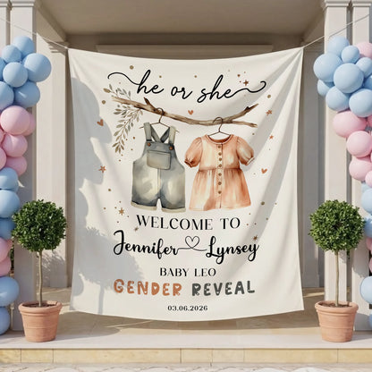 Boho Gender Reveal Baby Shower Tapestry Personalized Custom Name Baby Reveal Banner Backdrop
