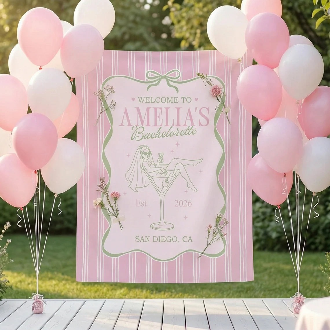 Bachelorette Party Banner Personalized Bride Bachelorette Backdrop Custom Name Bridal Shower Party Banner