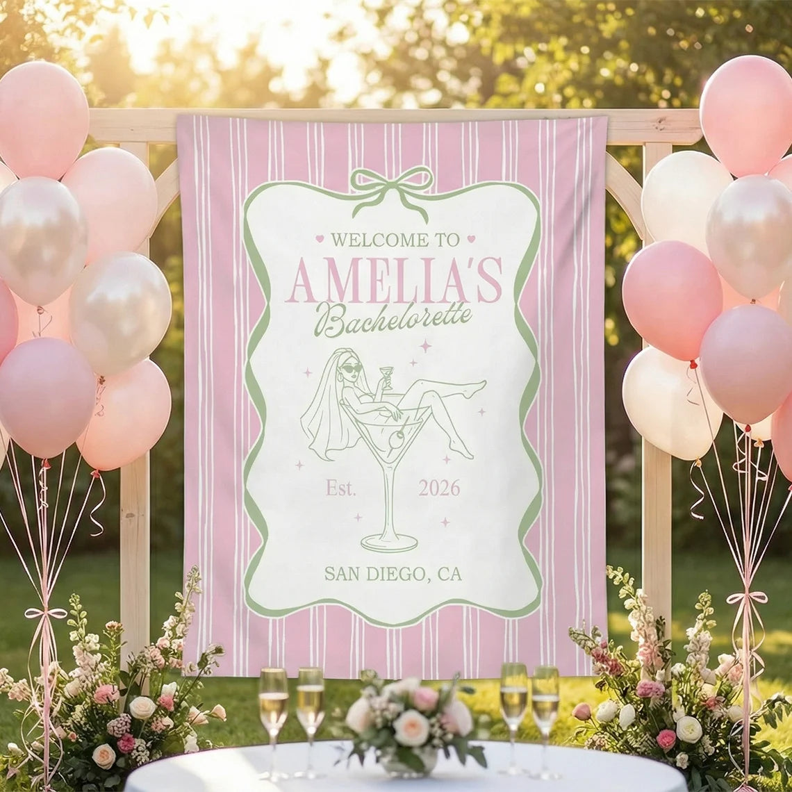 Bachelorette Party Banner Personalized Bride Bachelorette Backdrop Custom Name Bridal Shower Party Banner