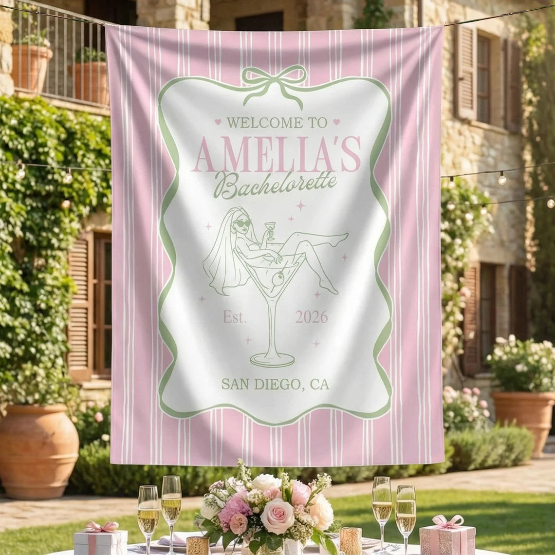 Bachelorette Party Banner Personalized Bride Bachelorette Backdrop Custom Name Bridal Shower Party Banner