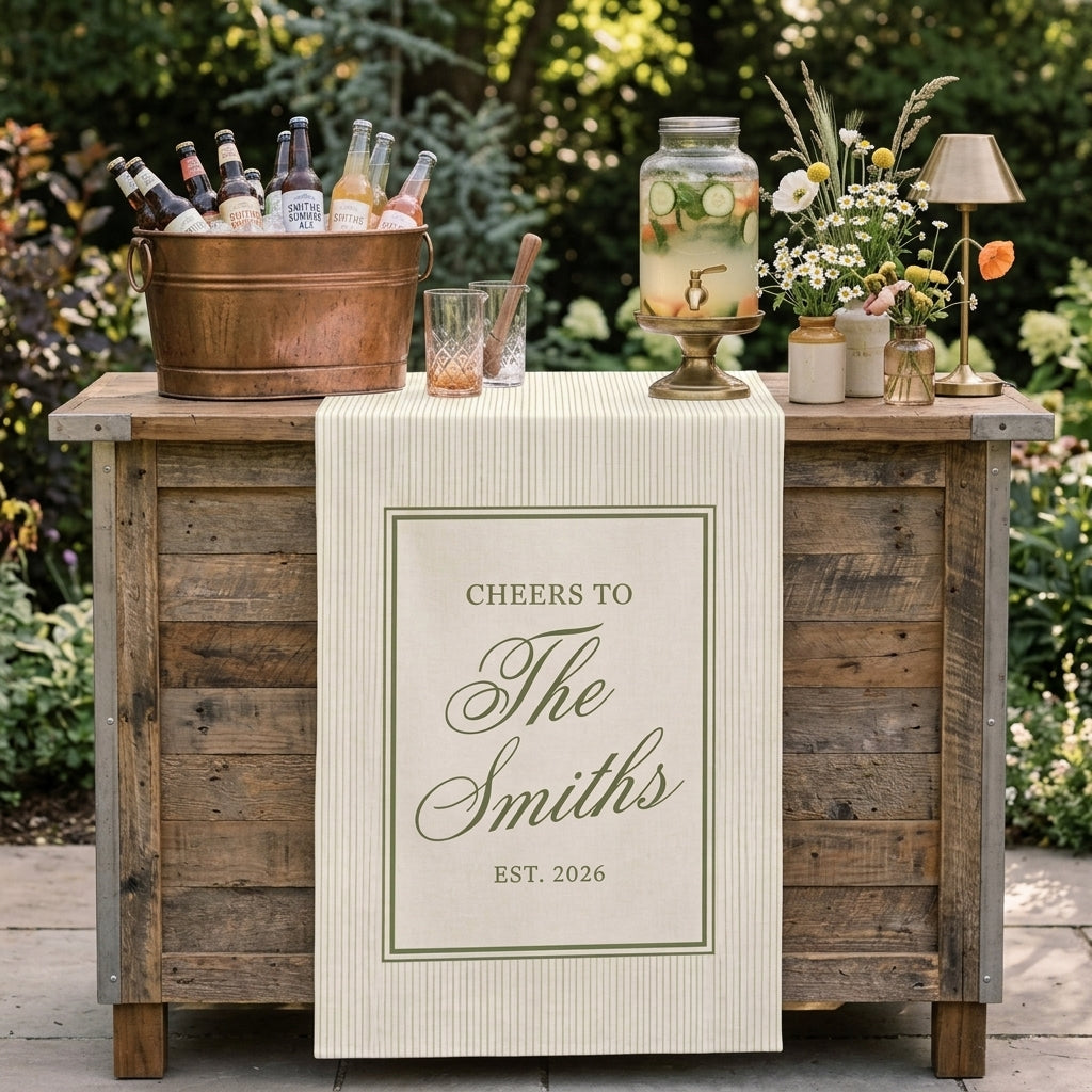 Personalized Wedding Bar Sign Cheers To Family Name, Custom Couple Name, Elegant Wedding Cocktail Sign