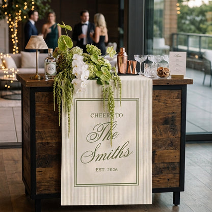 Personalized Wedding Bar Sign Cheers To Family Name, Custom Couple Name, Elegant Wedding Cocktail Sign
