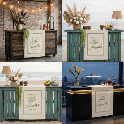 Personalized Wedding Bar Sign Cheers To Family Name, Custom Couple Name, Elegant Wedding Cocktail Sign