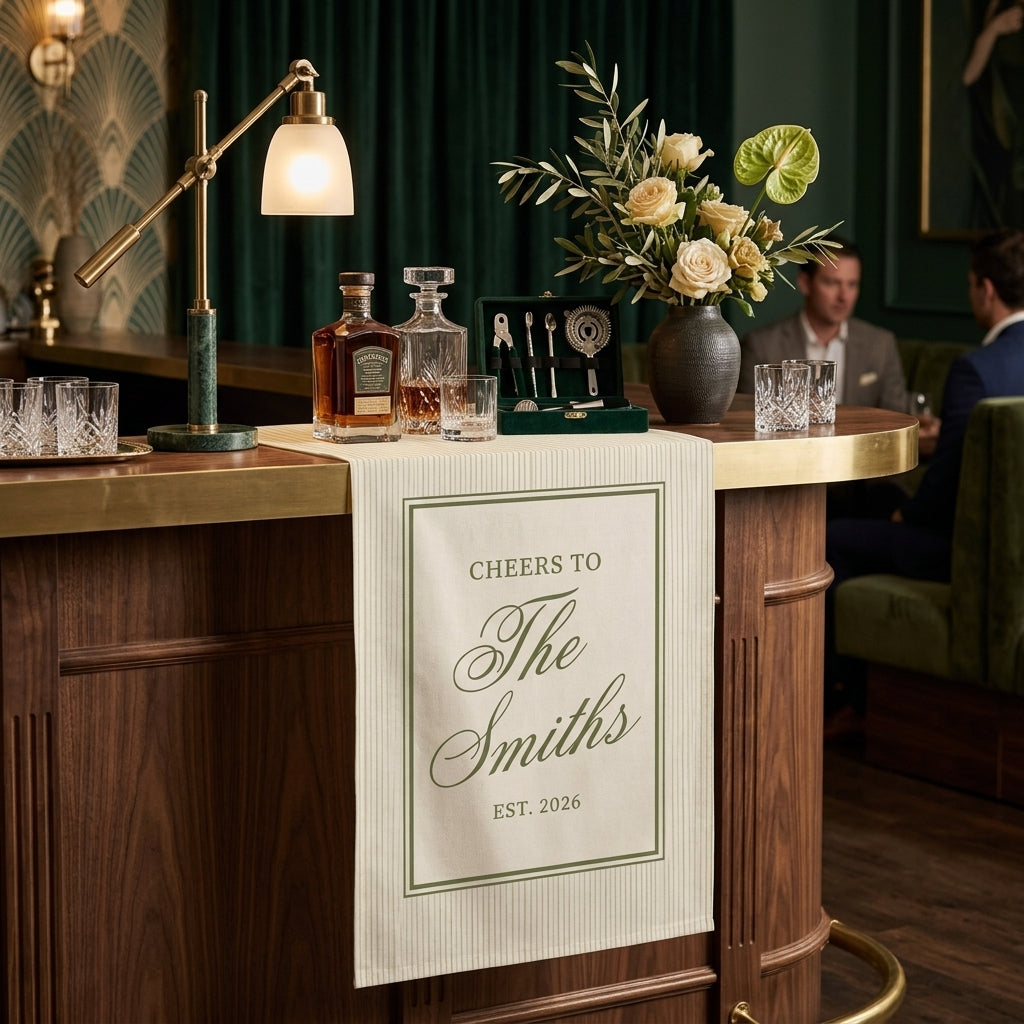 Personalized Wedding Bar Sign Cheers To Family Name, Custom Couple Name, Elegant Wedding Cocktail Sign