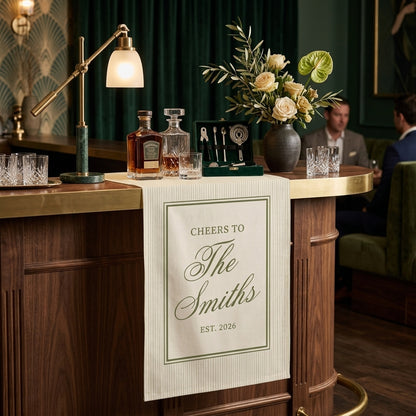 Personalized Wedding Bar Sign Cheers To Family Name, Custom Couple Name, Elegant Wedding Cocktail Sign