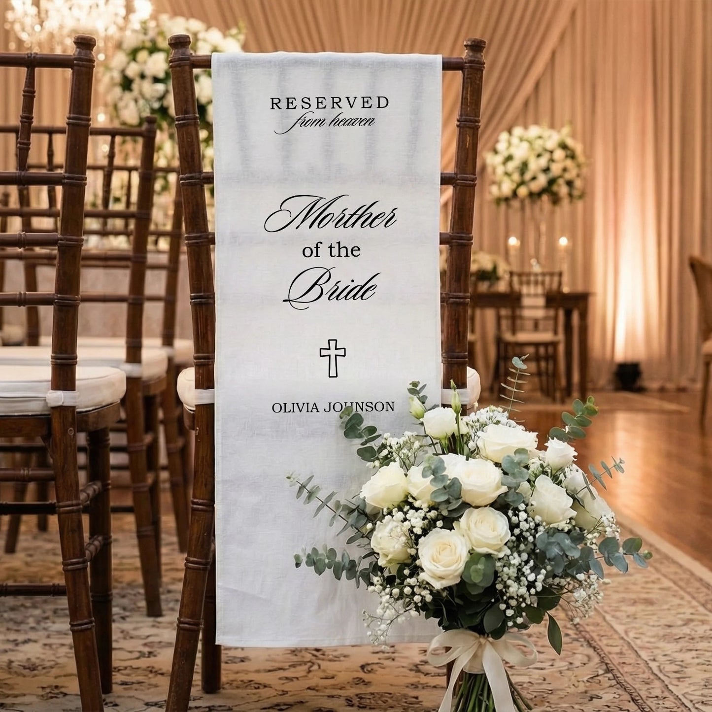 Reserved From Heaven Mother of the Bride Memorial Chair Sign Personalized Wedding Memory Seat