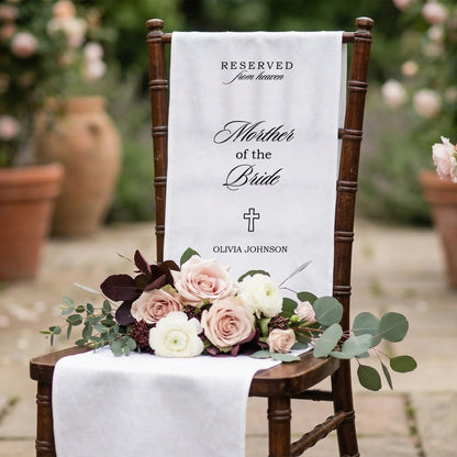 Reserved From Heaven Mother of the Bride Memorial Chair Sign Personalized Wedding Memory Seat