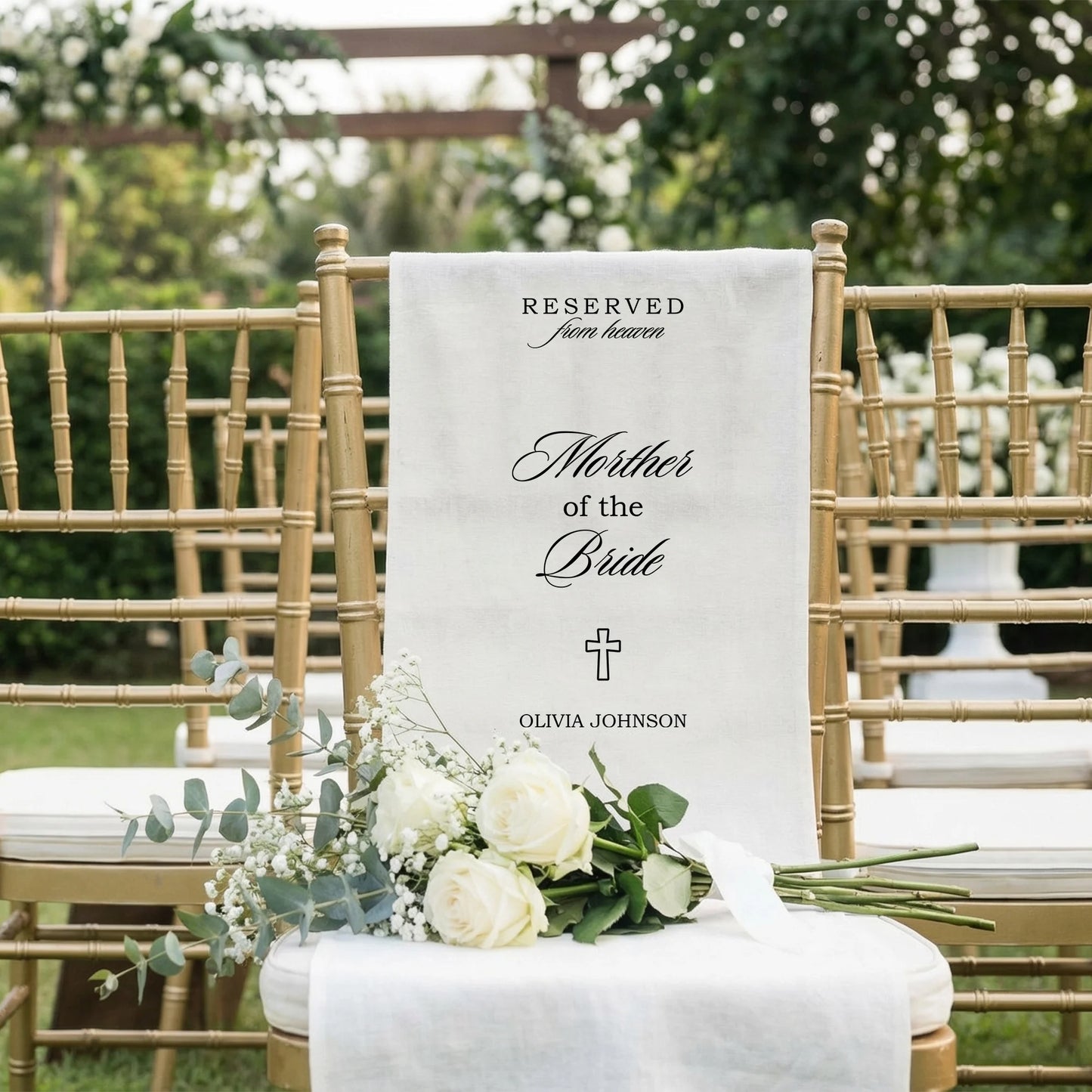 Reserved From Heaven Mother of the Bride Memorial Chair Sign Personalized Wedding Memory Seat