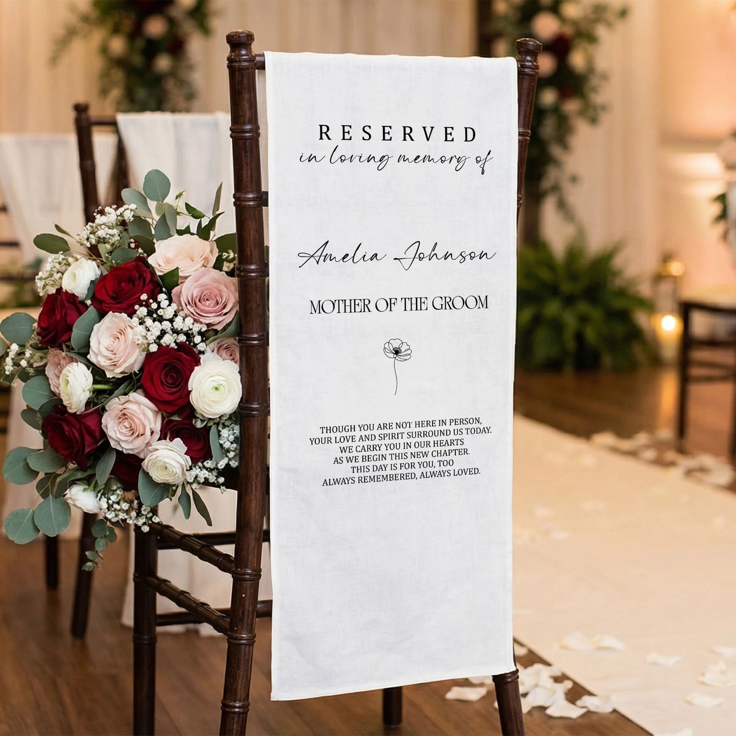 Reserved Mother of the Groom Memorial Chair Sign Personalized In Loving Memory Wedding Seat Cover