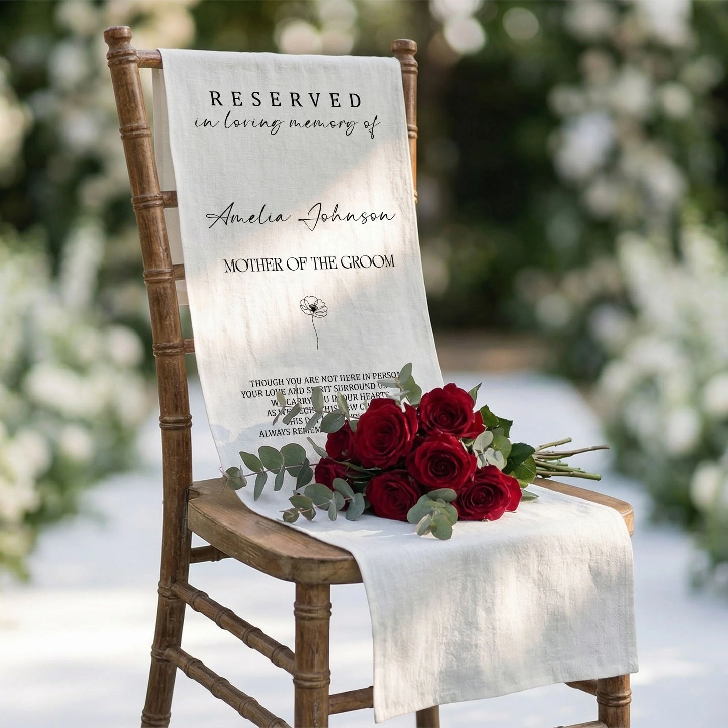 Reserved Mother of the Groom Memorial Chair Sign Personalized In Loving Memory Wedding Seat Cover