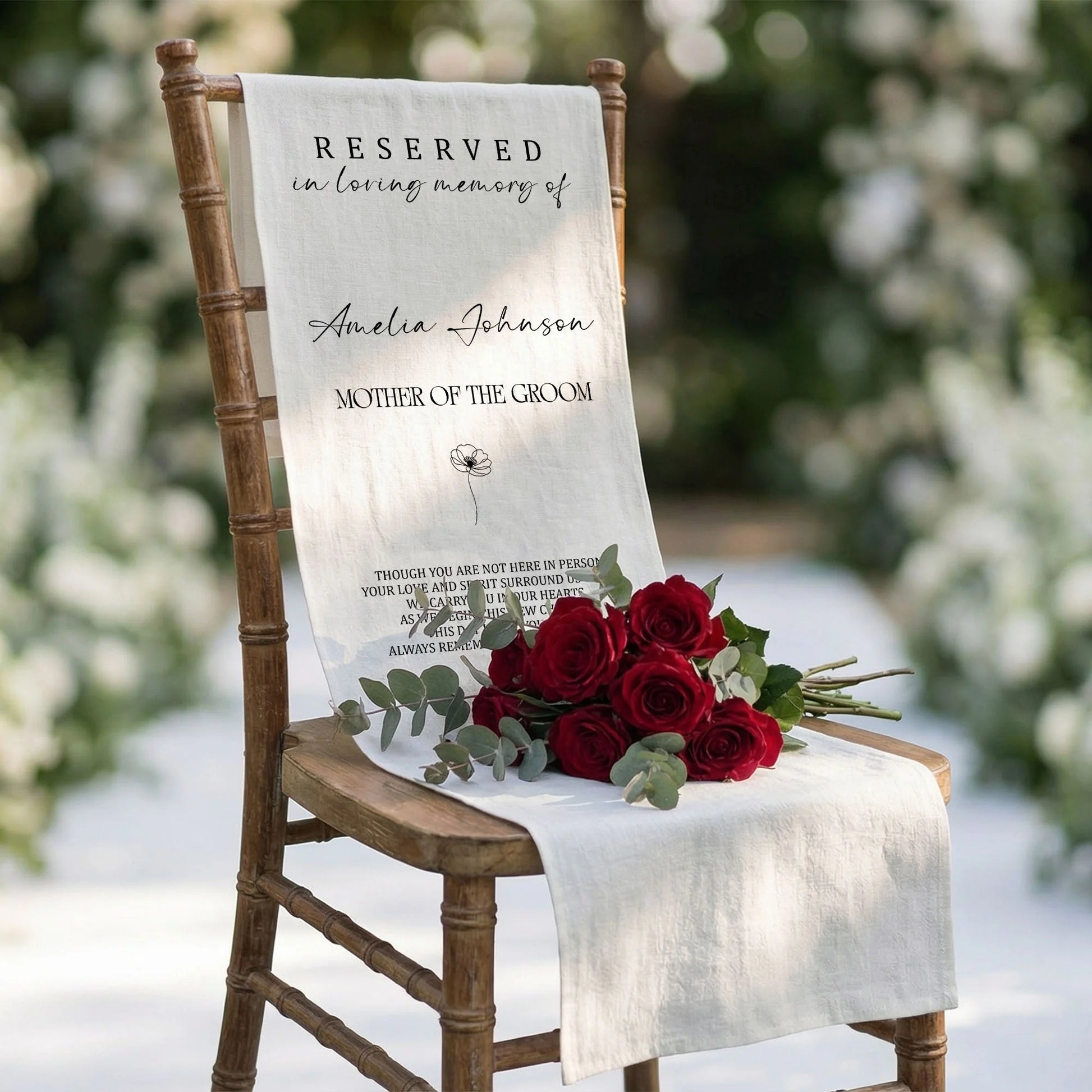 Reserved Mother of the Groom Memorial Chair Sign Personalized In Loving Memory Wedding Seat Cover