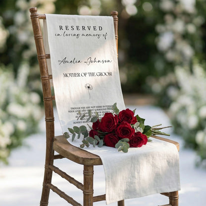 Reserved Mother of the Groom Memorial Chair Sign Personalized In Loving Memory Wedding Seat Cover